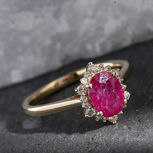 Shop Lc Luxoro 14K Yellow Gold AAA Montepuez Ruby And G-H I2 Diamond Ring 1.60 Ctw