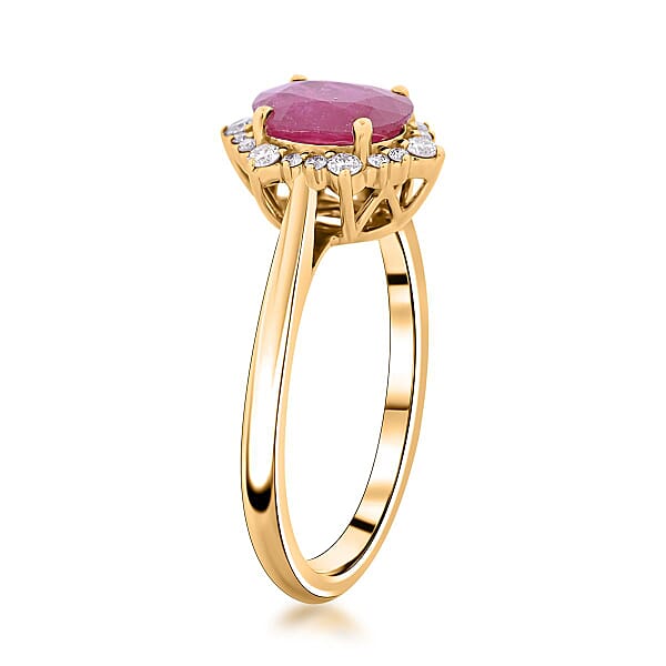 Shop Lc Luxoro 14K Yellow Gold AAA Montepuez Ruby And G-H I2 Diamond Ring 1.60 Ctw
