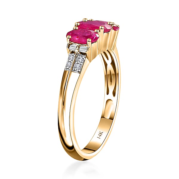 Shop Lc Luxoro 14K Yellow Gold AAA Montepuez Ruby And G-H I2 Diamond Trilogy Ring 4.10 Grams 2.30 Ctw