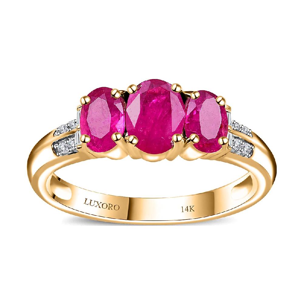 shop lc Luxoro 14K Yellow Gold AAA Montepuez Ruby and G-H I2 Diamond Trilogy Ring 4.10 Grams 2.30 ctw