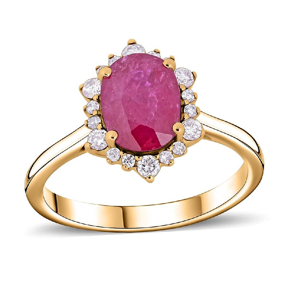 shop lc Luxoro 14K Yellow Gold AAA Montepuez Ruby and G-H I2 Diamond Ring 1.60 ctw