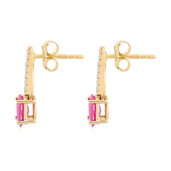 Shop Lc Luxoro 14K Yellow Gold AAA Mozambique Ruby And G-H I2 Diamond Dangle Earrings 2.15 Ctw