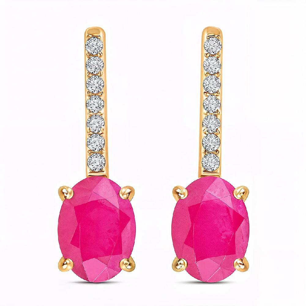 shop lc Luxoro 14K Yellow Gold AAA Mozambique Ruby and G-H I2 Diamond Dangle Earrings 2.15 ctw