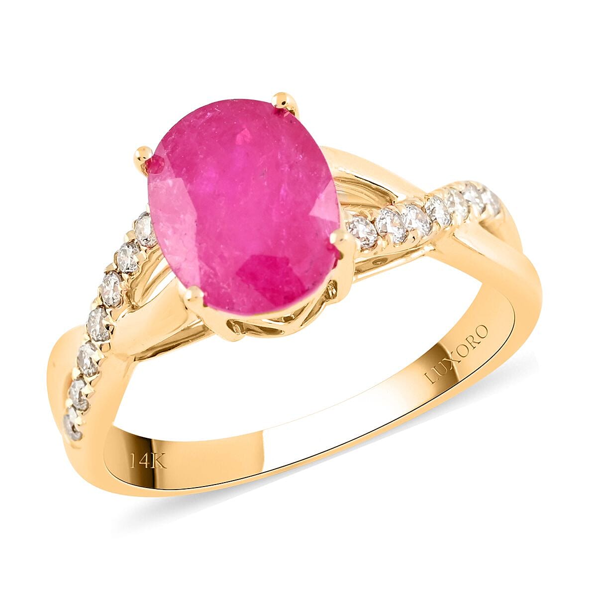shop lc LUXORO 14K Yellow Gold AAA Mozambique Ruby and G-H I2 Diamond Ring 3.15 Grams 2.25 ctw