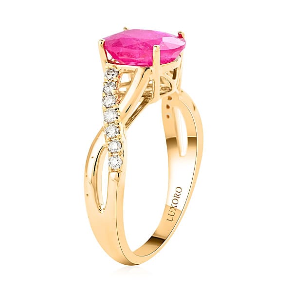 Shop Lc Luxoro 14K Yellow Gold AAA Mozambique Ruby And G-H I2 Diamond Ring 2.25 Ctw