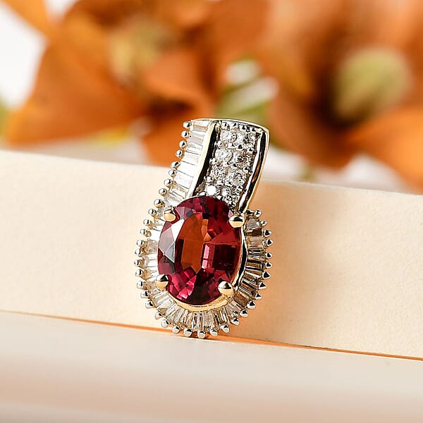 Shop Lc Luxoro 14K Yellow Gold AAA Ouro Fino Rubellite And G-H I2 Diamond Pendant Without Chain 1.65 Ctw