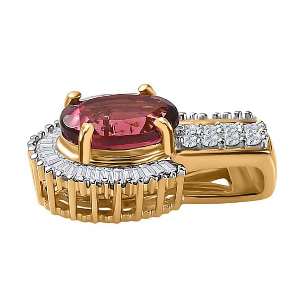 Shop Lc Luxoro 14K Yellow Gold AAA Ouro Fino Rubellite And G-H I2 Diamond Pendant Without Chain 1.65 Ctw