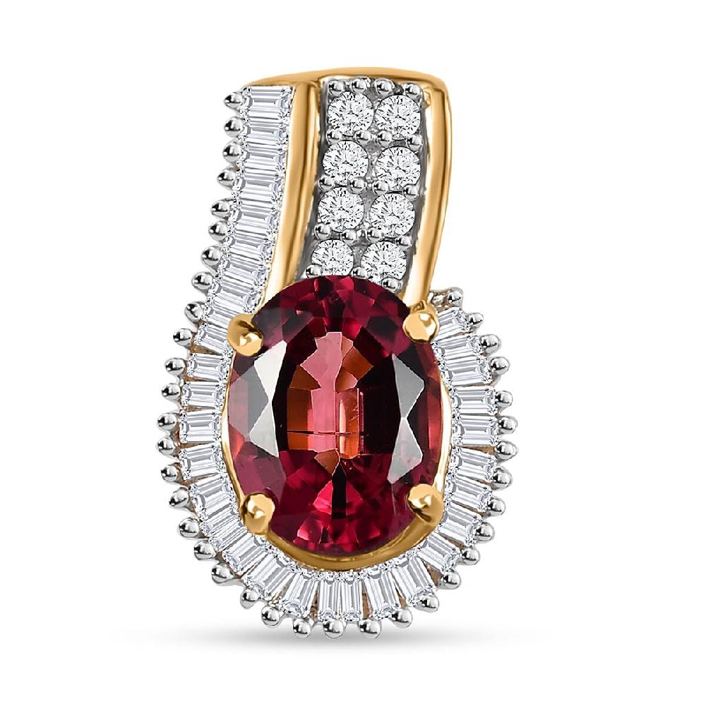 shop lc Luxoro 14K Yellow Gold AAA Ouro Fino Rubellite and G-H I2 Diamond Pendant without Chain 1.65 ctw