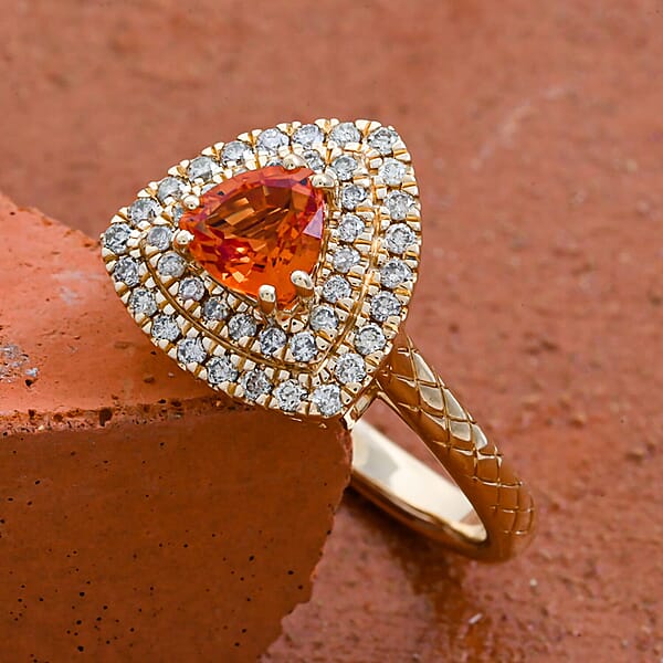 Shop Lc Luxoro 14K Yellow Gold AAA Songea Sapphire Diamond (G-H I2) (0.41 Cts) Double Halo Ring (5.25 G) 1.50 Ctw