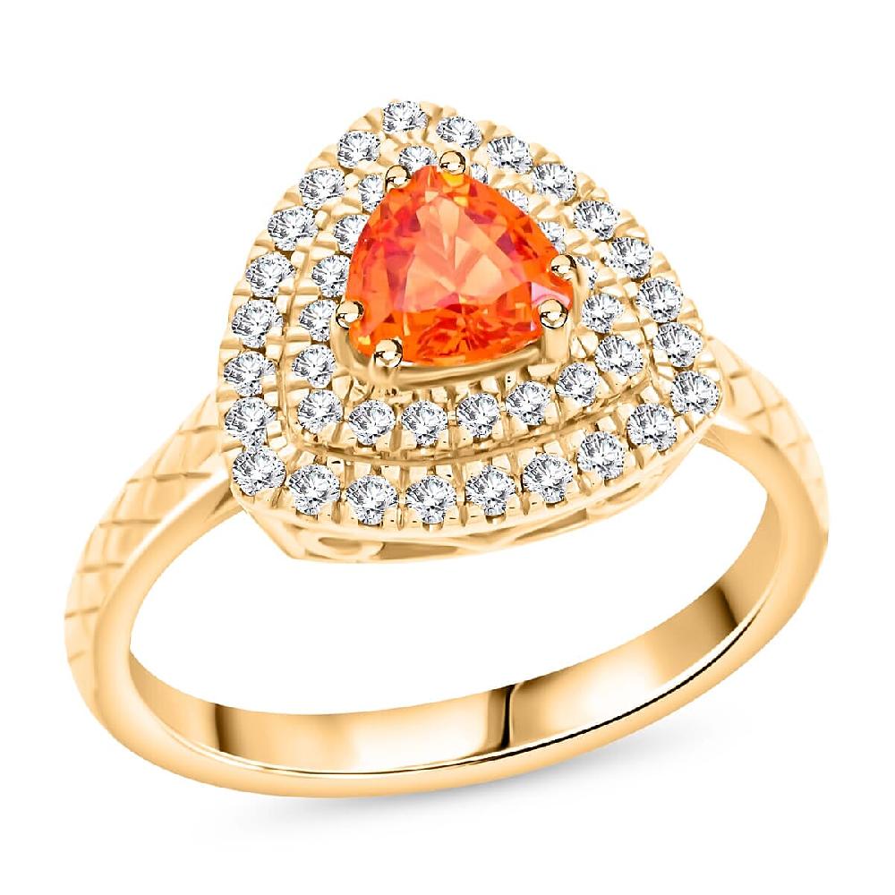shop lc Luxoro 14K Yellow Gold AAA Songea Sapphire Diamond (G-H I2) (0.41 cts) Double Halo Ring (5.25 g) 1.50 ctw