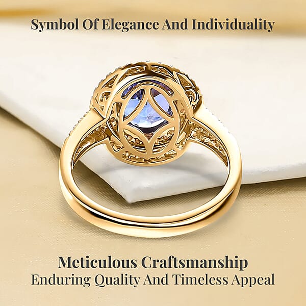 Shop Lc Luxoro 14K Yellow Gold AAA Tanzanite I2-I3 Natural Yellow And White Diamond Double Halo Ring 2.75 Ctw