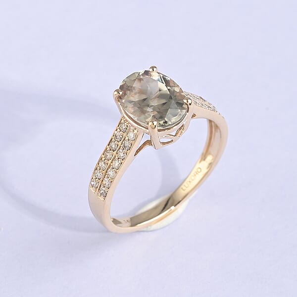 Shop Lc Luxoro 14K Yellow Gold AAA Turkizite And G-H I1 Diamond Ring 2.30 Ctw