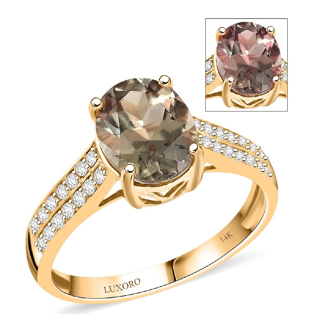 shop lc Luxoro 14K Yellow Gold AAA Turkizite and G-H I1 Diamond Ring 2.30 ctw