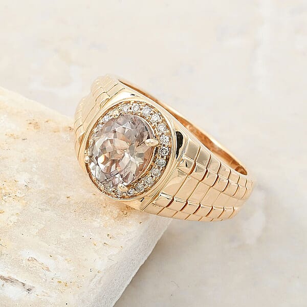Shop Lc Luxoro 14K Yellow Gold AAA Turkizite Diamond (G-H I2) (0.22 Cts) Men's Ring (9.26 G) 3.05 Ctw