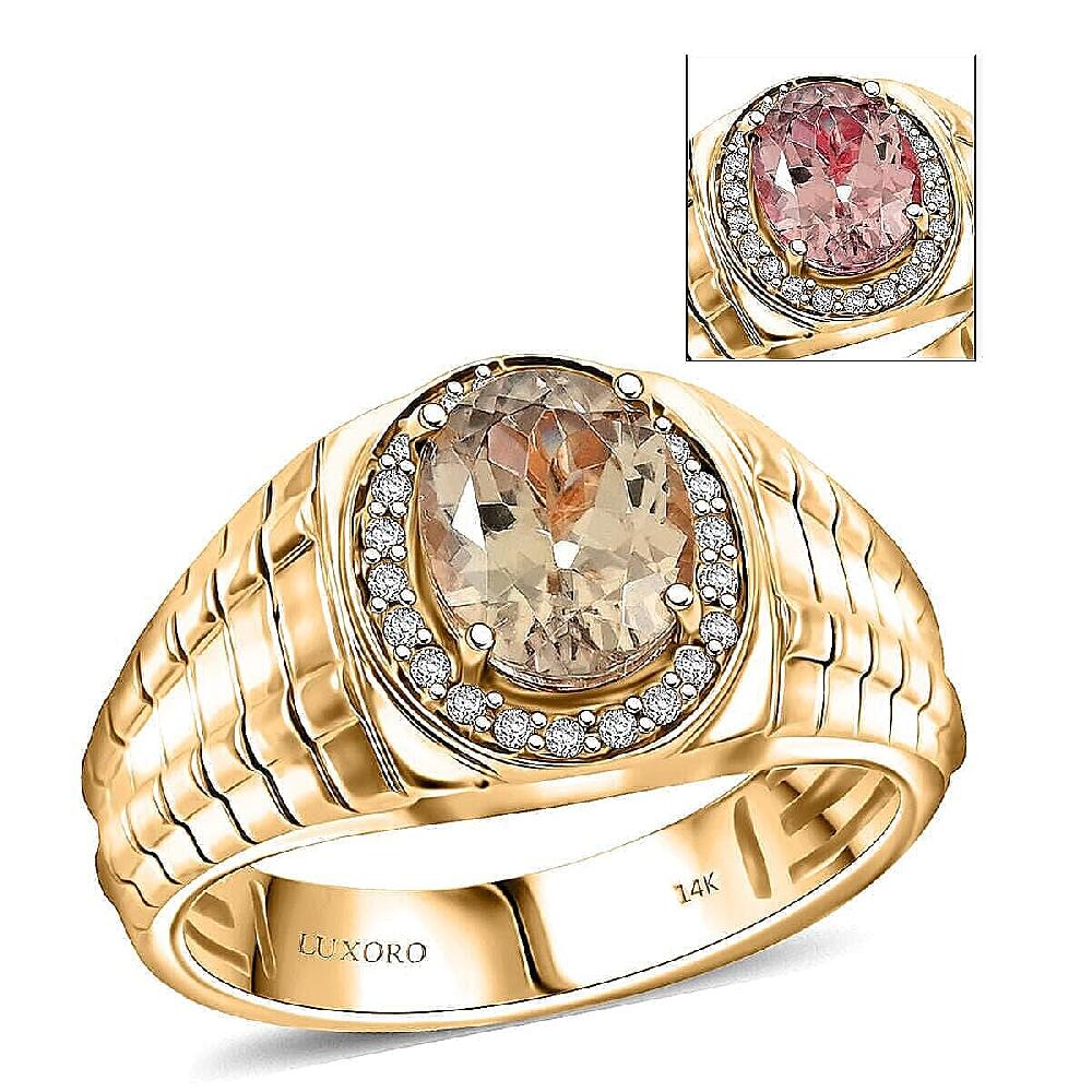 shop lc Luxoro 14K Yellow Gold AAA Turkizite Diamond (G-H I2) (0.22 cts) Men's Ring (9.26 g) 3.05 ctw