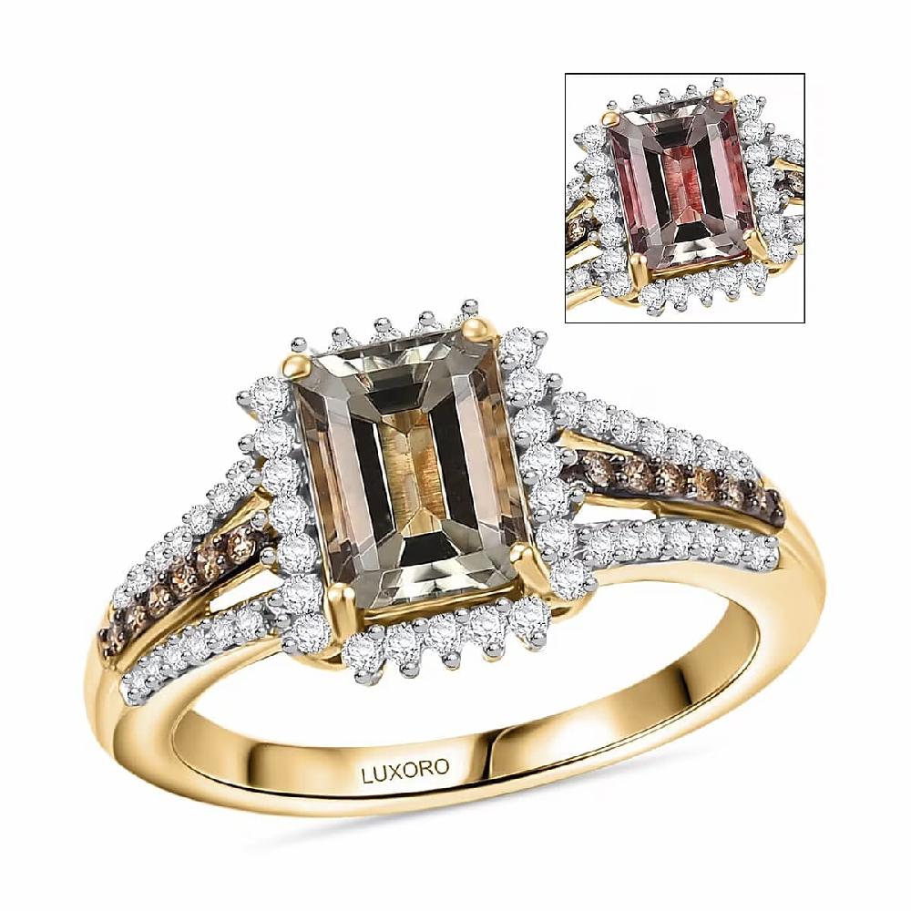 shop lc Luxoro 14K Yellow Gold AAA Turkizite Natural Champagne and Diamond (I2) Vintage Luxe Ring 2.15 ctw