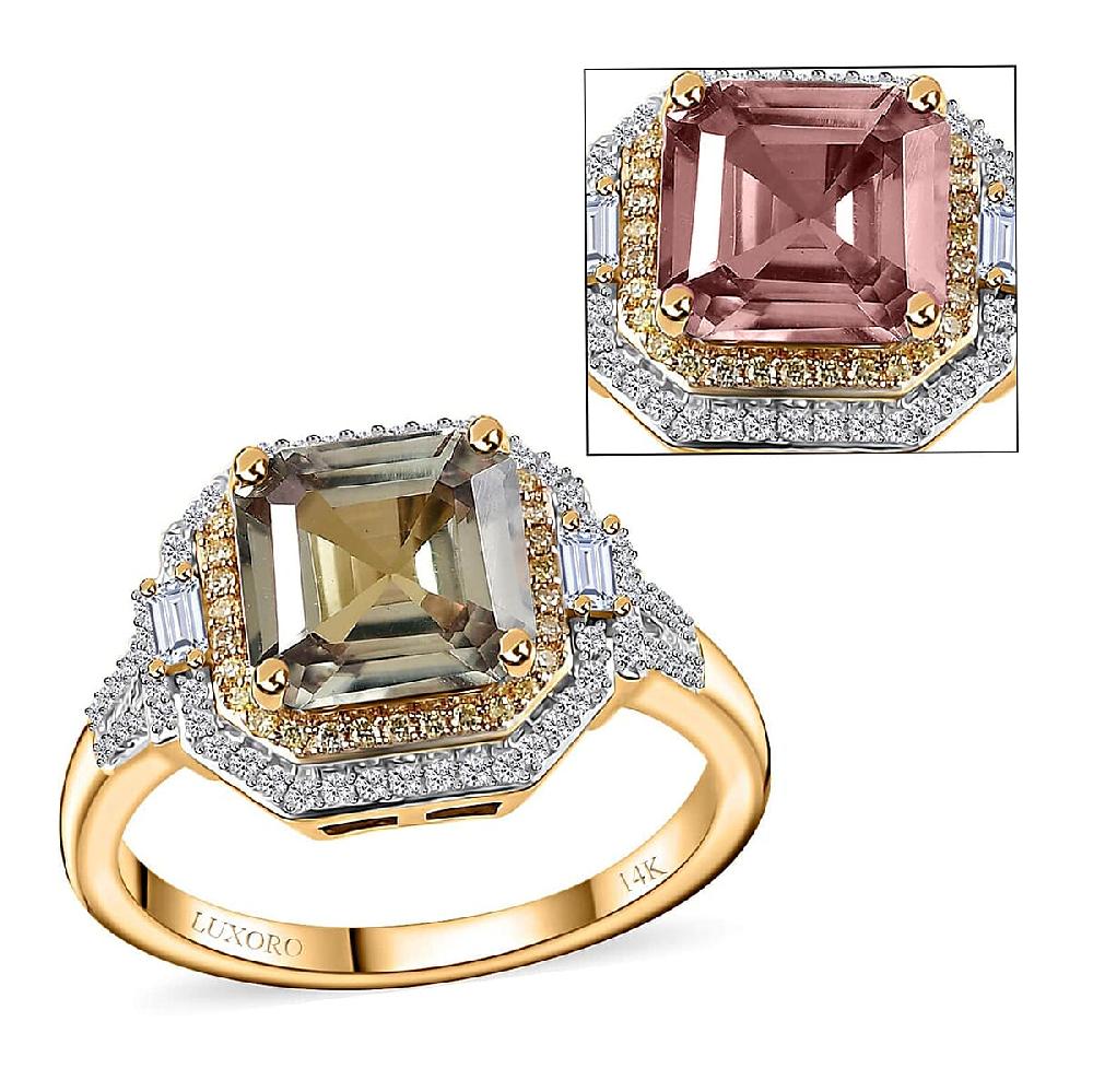 shop lc Luxoro 14K Yellow Gold AAA Turkizite Natural Yellow and White Diamond (I2) (0.45 cts) Ring 4.45 ctw