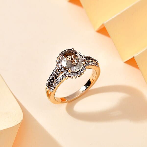 Shop Lc Luxoro 14K Yellow Gold AAA Turkizite Nature Champagne And White Diamond (I2) Ring 2.40 Ctw