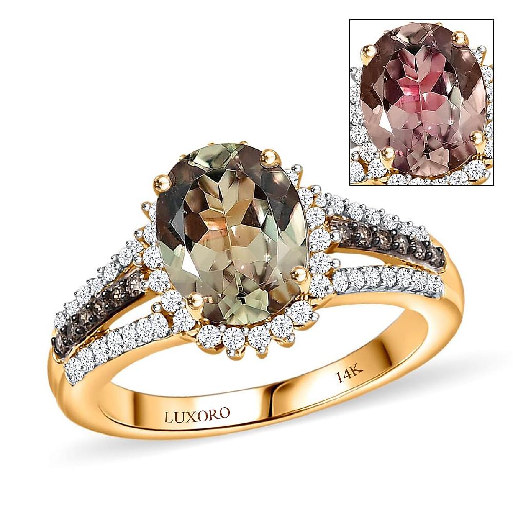 shop lc Luxoro 14K Yellow Gold AAA Turkizite Nature Champagne and White Diamond (I2) Ring 2.40 ctw
