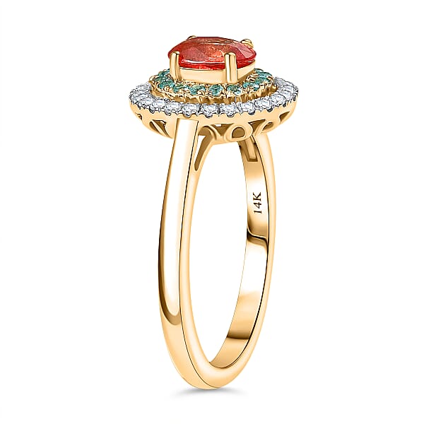 Shop Lc Luxoro 14K Yellow Gold AAAA Padparadscha Sapphire Paraiba Tourmaline And Diamond (G-H I2) (0.22 Cts) Ring 1.60 Ctw