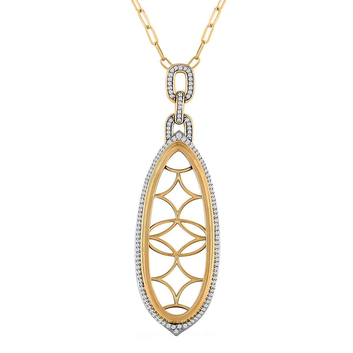 shop lc Luxoro 14K Yellow Gold Diamond Paper Clip Chain Necklace 18 Inches 0.95 ctw