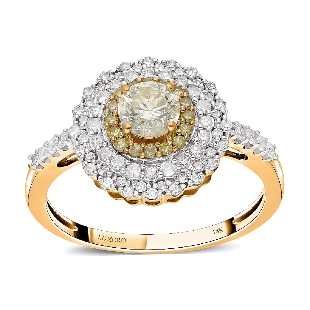 shop lc Luxoro 14K Yellow Gold I3 Natural Yellow and White Diamond Cocktail Ring 1.00 ctw