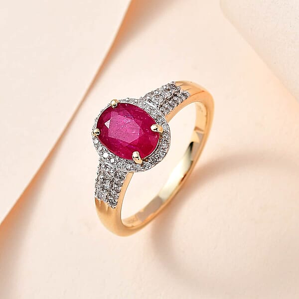 Shop Lc Luxoro 14K Yellow Gold Premium Montepuez Ruby And G-H I3 Diamond Ring 4.15 Grams 2.85 Ctw