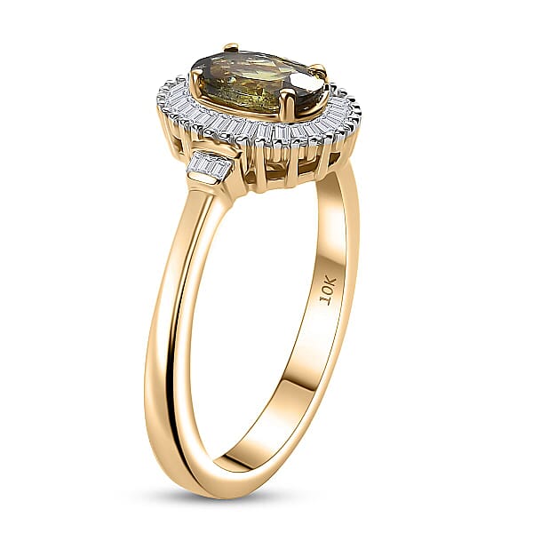 Shop Lc Luxoro AAA Ambanja Demantoid Garnet And G-H I2 Diamond 1.15 Ctw Heirloom Spark Ring In 10K Yellow Gold