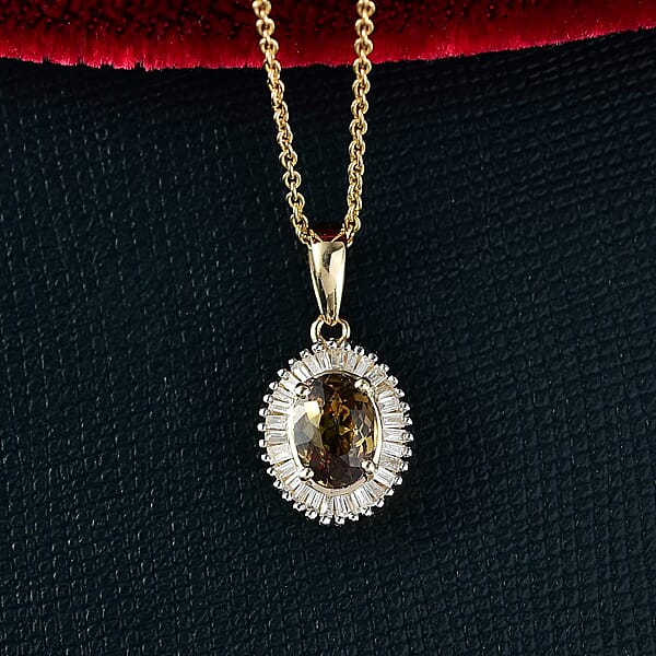 Shop Lc Luxoro AAA Ambanja Demantoid Garnet And G-H I2 Diamond 1.10 Ctw Heirloom Spark Pendant Necklace In 10K Yellow Gold 20 Inches