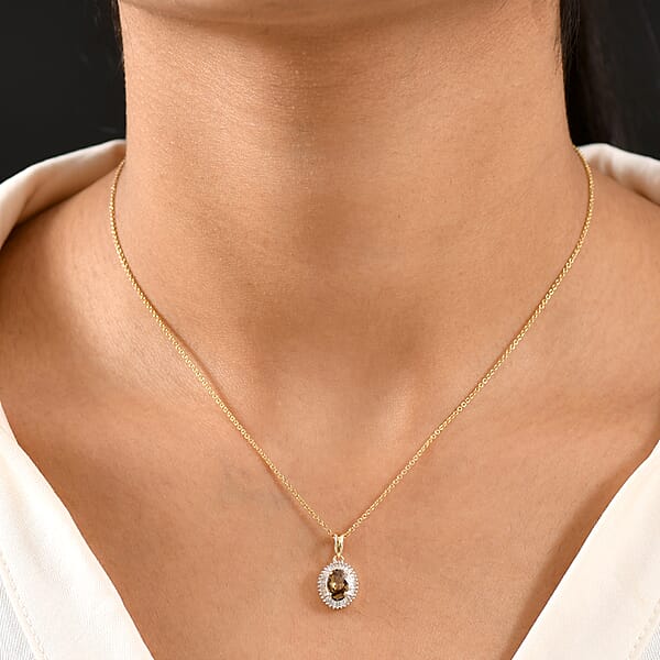 Shop Lc Luxoro AAA Ambanja Demantoid Garnet And G-H I2 Diamond 1.10 Ctw Heirloom Spark Pendant Necklace In 10K Yellow Gold 20 Inches