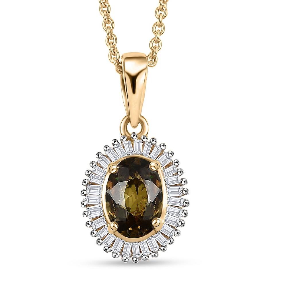 shop lc Luxoro AAA Ambanja Demantoid Garnet and G-H I2 Diamond 1.10 ctw Heirloom Spark Pendant Necklace in 10K Yellow Gold 20 Inches