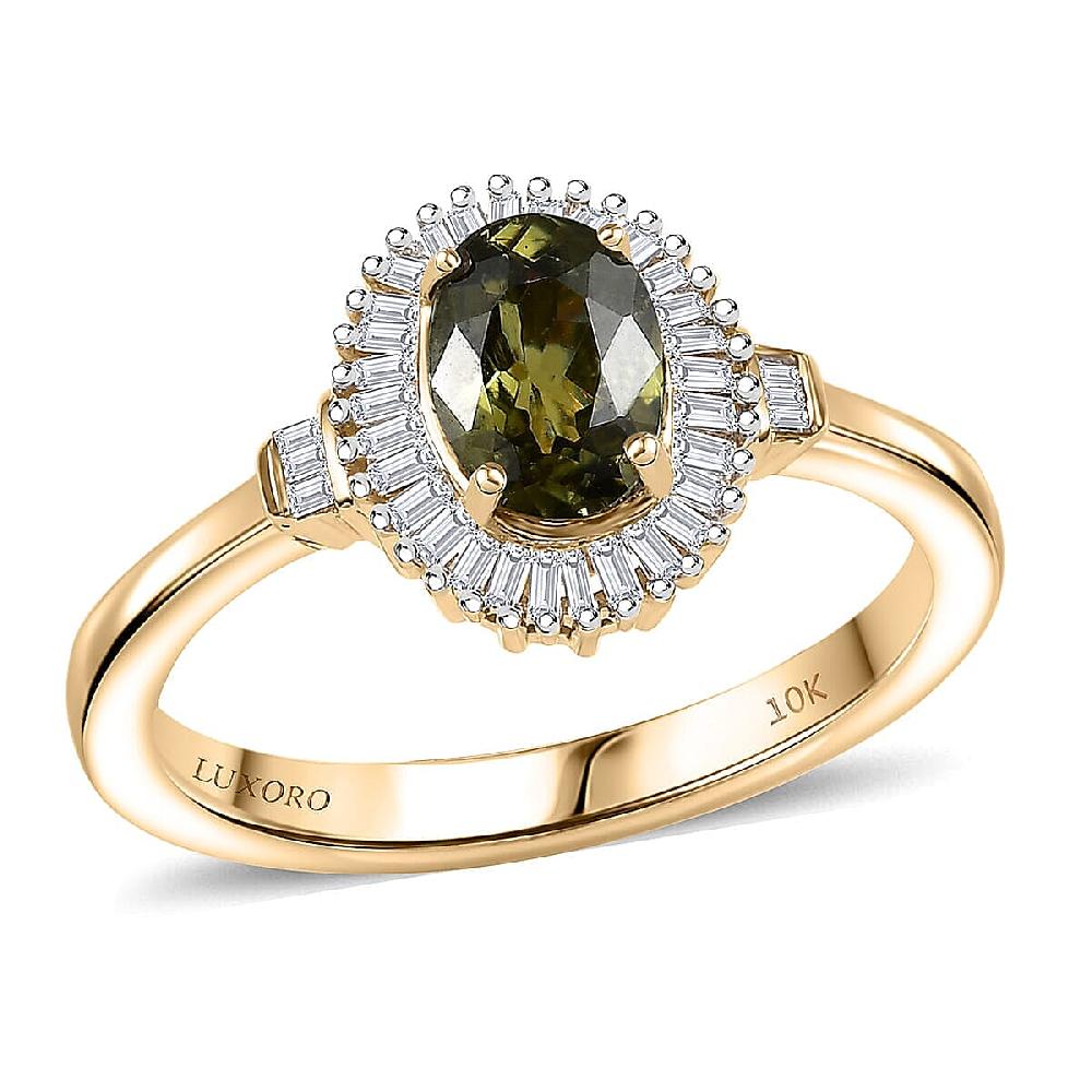 shop lc Luxoro AAA Ambanja Demantoid Garnet and G-H I2 Diamond 1.15 ctw Heirloom Spark Ring in 10K Yellow Gold