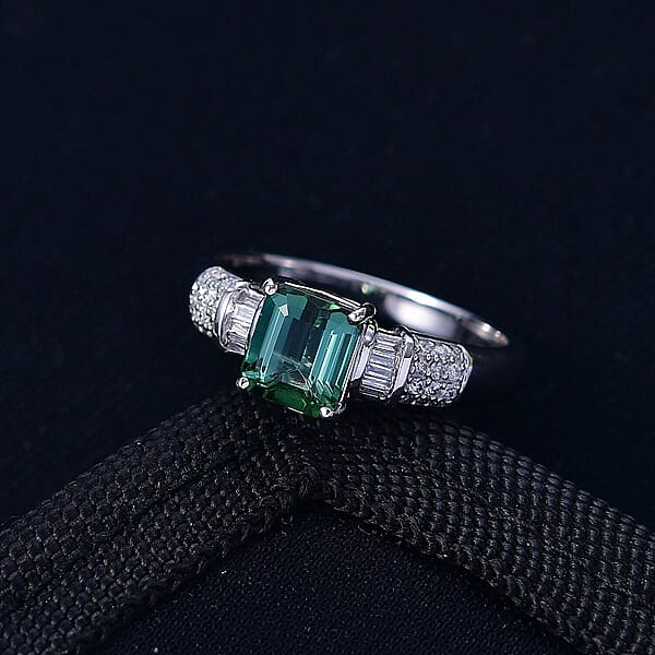 Shop Lc Luxoro AAA Arquiana Mint Tourmaline And Diamond I2 1.65 Ctw Mint Deco Ring In 10K White Gold