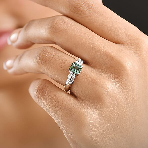 Shop Lc Luxoro AAA Arquiana Mint Tourmaline And Diamond I2 1.65 Ctw Mint Deco Ring In 10K White Gold