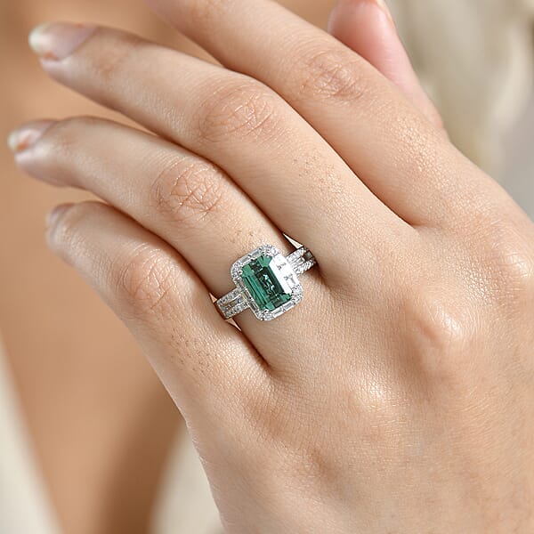 Shop Lc Luxoro AAA Arquiana Mint Tourmaline And Diamond I2 2.20 Ctw Ring In 10K White Gold