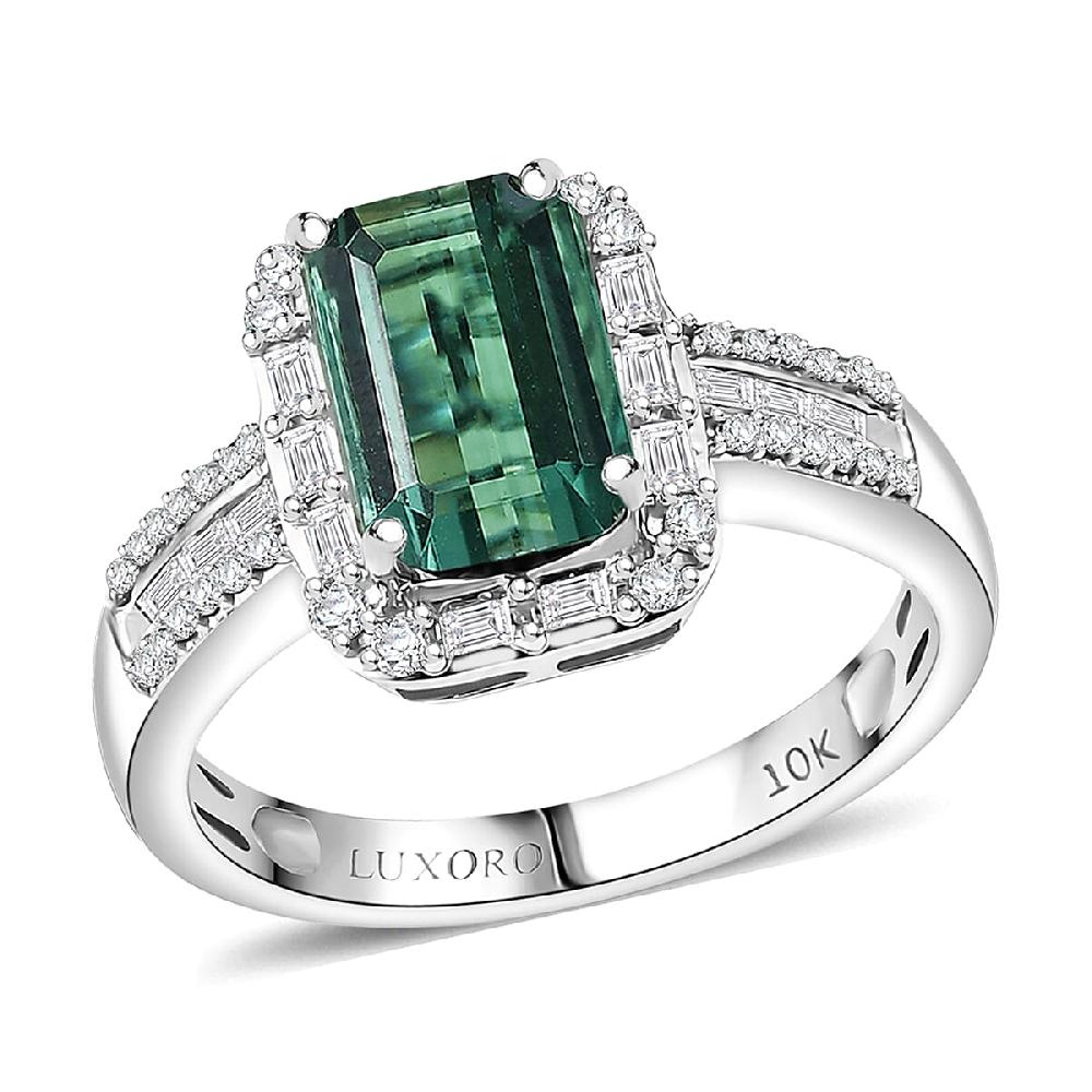 shop lc Luxoro AAA Arquiana Mint Tourmaline and Diamond I2 2.20 ctw Ring in 10K White Gold