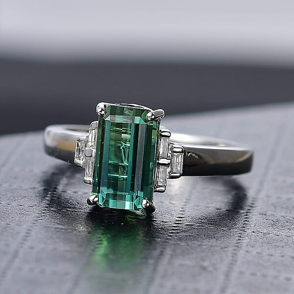 Shop Lc Luxoro AAA Arquiana Mint Tourmaline And Diamond I2 2.20 Ctw Ring In 14K White Gold 4.00 Grams