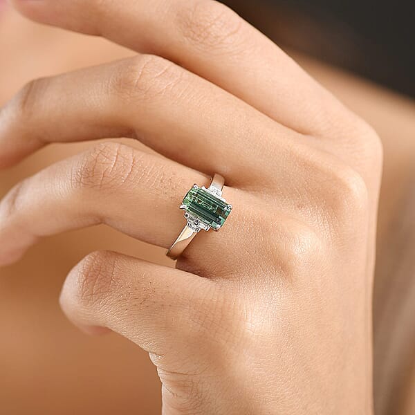 Shop Lc Luxoro AAA Arquiana Mint Tourmaline And Diamond I2 2.20 Ctw Ring In 14K White Gold 4.00 Grams