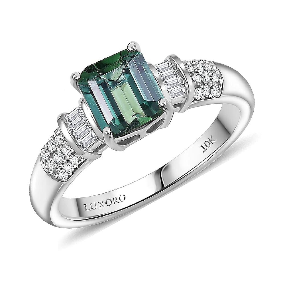 shop lc Luxoro AAA Arquiana Mint Tourmaline and Diamond I2 1.65 ctw Mint Deco Ring in 10K White Gold
