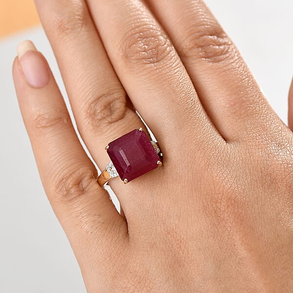 Shop Lc Luxoro AAA Asscher Cut Niassa Ruby FF And I2 Diamond 13.60 Ctw Antique Greek Key Ring In 10K Yellow Gold