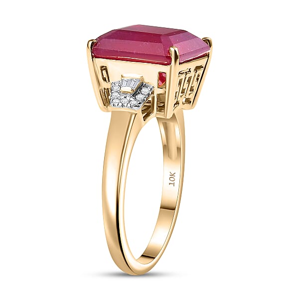 Shop Lc Luxoro AAA Asscher Cut Niassa Ruby FF And I2 Diamond 13.60 Ctw Antique Greek Key Ring In 10K Yellow Gold