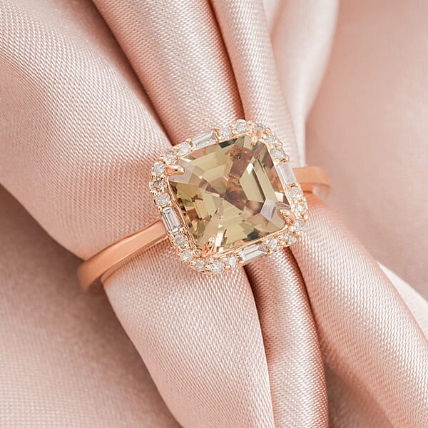 Shop Lc Luxoro AAA Asscher Cut Turkizite And Diamond G-H I2 3.45 Ctw Ring In 10K Yellow Gold