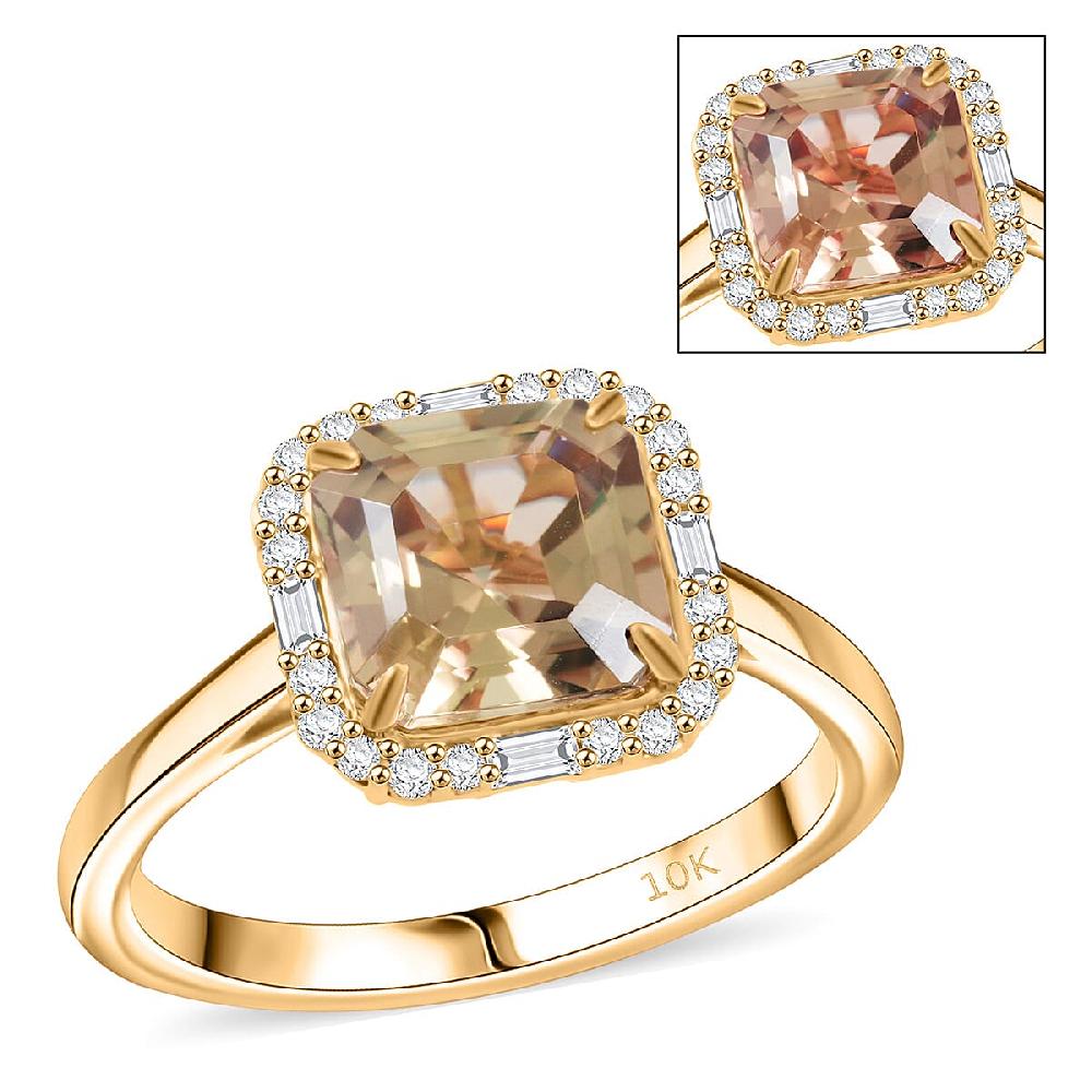 shop lc Luxoro AAA Asscher Cut Turkizite and Diamond G-H I2 3.45 ctw Ring in 10K Yellow Gold