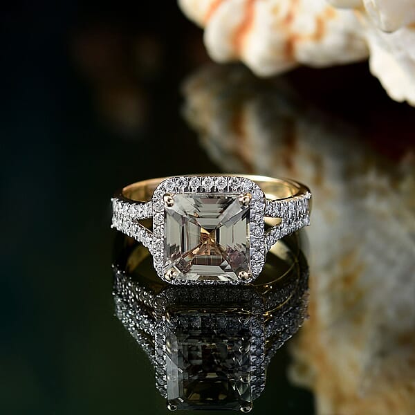 Shop Lc Luxoro AAA Asscher Cut Turkizite Diamond Ring In 14K Yellow Gold 4.68 Ctw