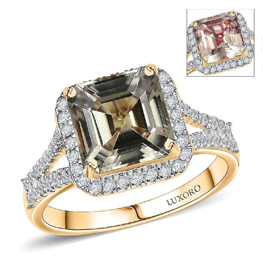 shop lc Luxoro AAA Asscher Cut Turkizite Diamond Ring in 14K Yellow Gold 4.68 ctw