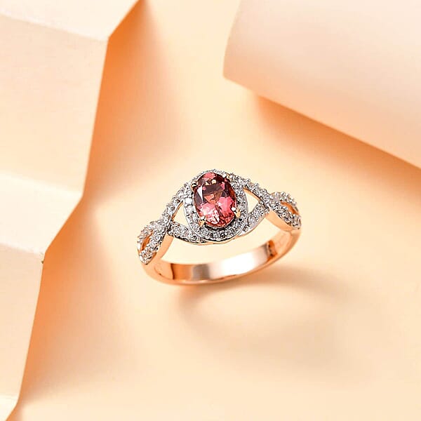 Shop Lc Luxoro AAA Blush Tourmaline And G-H I2 Diamond 1.15 Ctw Infinity Love Ring In 10K Rose Gold