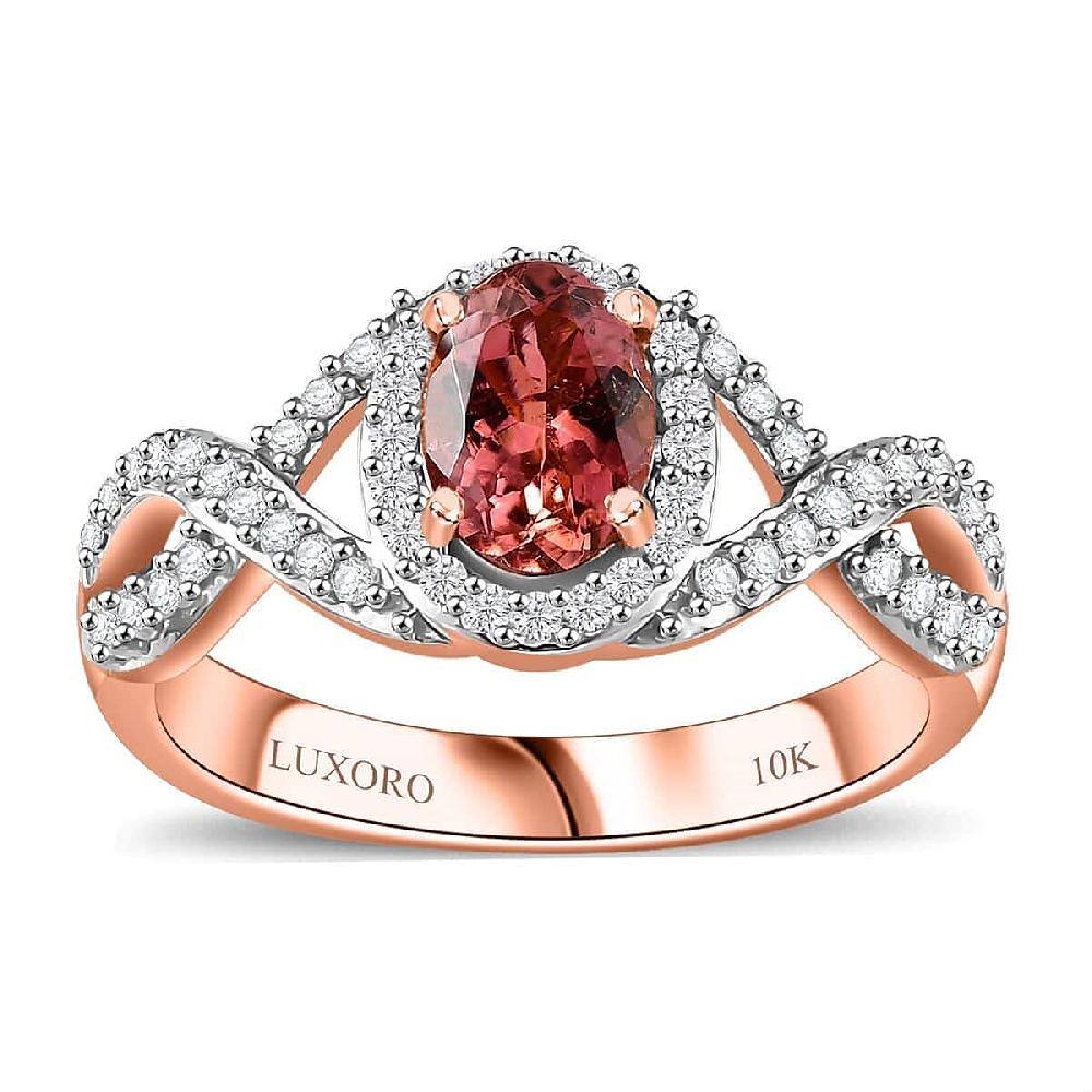 shop lc Luxoro AAA Blush Tourmaline and G-H I2 Diamond 1.15 ctw Infinity Love Ring in 10K Rose Gold