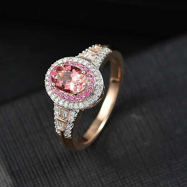 Shop Lc Luxoro AAA Blush Tourmaline Pink Sapphire And I2 Diamond 1.15 Ctw Blush Majesty Ring In 10K Rose Gold