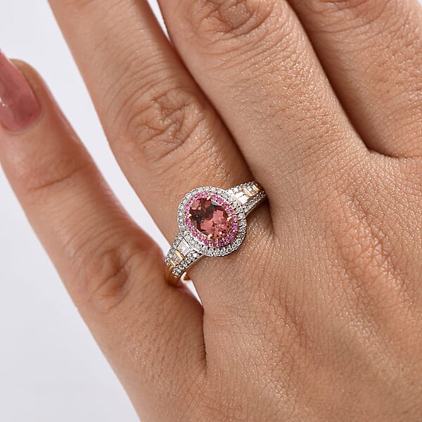 Shop Lc Luxoro AAA Blush Tourmaline Pink Sapphire And I2 Diamond 1.15 Ctw Blush Majesty Ring In 10K Rose Gold