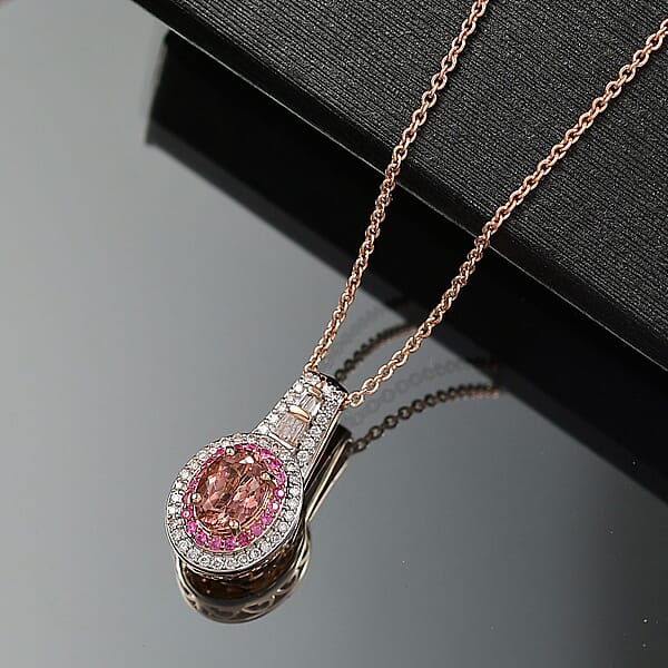 Shop Lc Luxoro AAA Blush Tourmaline Pink Sapphire And I2 Diamond 1.25 Ctw Blush Majesty Pendant Necklace 20 Inches In 10K Rose Gold